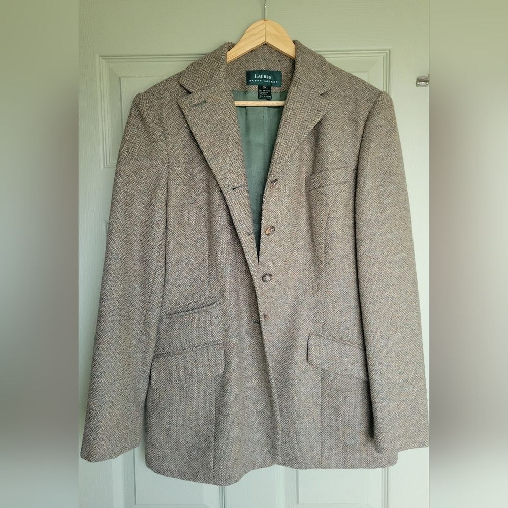 Lauren Ralph Lauren Vintage Women's Tan Herringbone Blazer Size 14